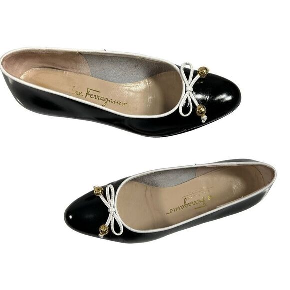 Salvatore Ferragamo Women's 4C Black Leather Bow Accent Ballet Flats Size 4C - Picture 10 of 11
